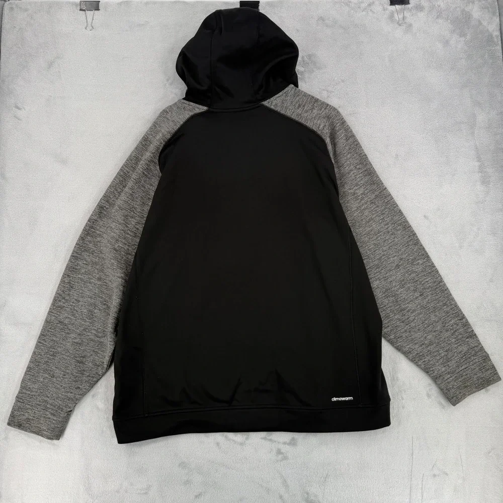 Adidas Mens 2XL Climawarm Hoodie Black Grey Raglan Logo Pullover Sweatshirt